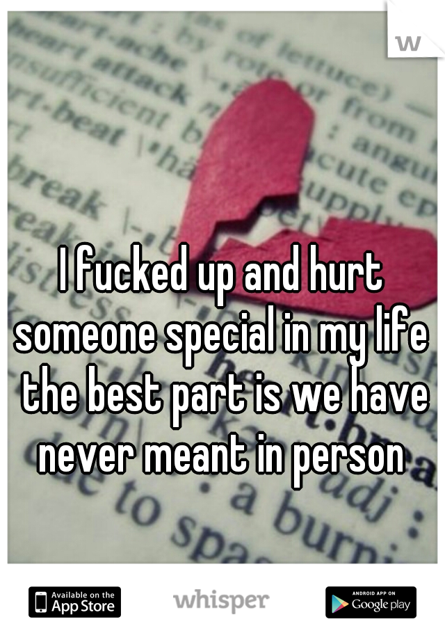 I fucked up and hurt someone special in my life  the best part is we have never meant in person 