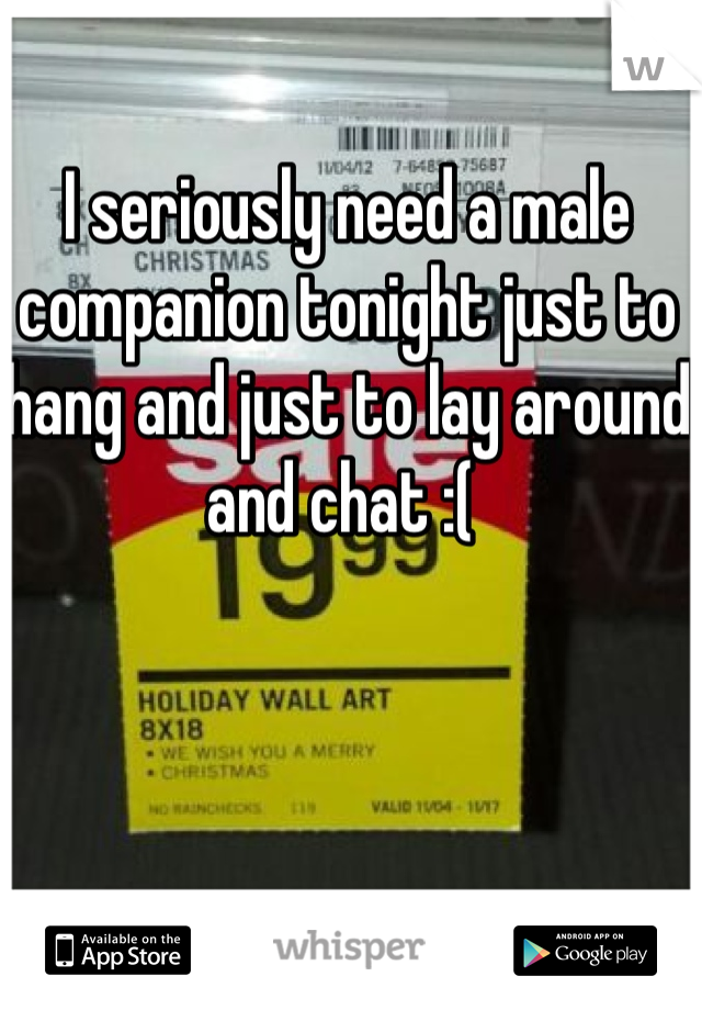 I seriously need a male companion tonight just to hang and just to lay around and chat :( 