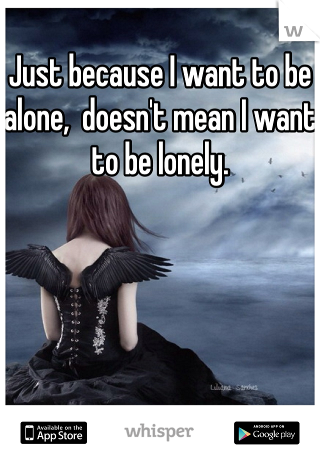 Just because I want to be alone,  doesn't mean I want to be lonely. 