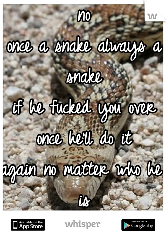 no 
once a snake always a snake
if he fucked you over once he'll do it
again no matter who he is 