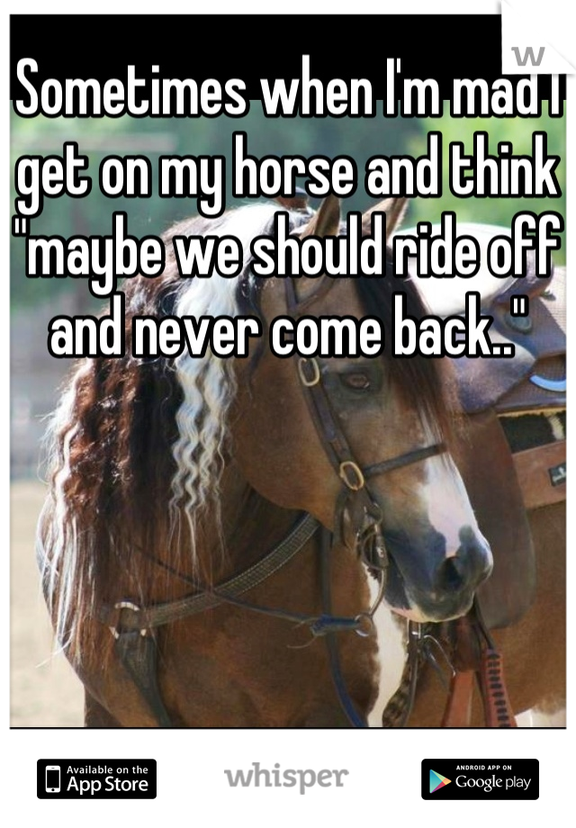 Sometimes when I'm mad I get on my horse and think "maybe we should ride off and never come back.."