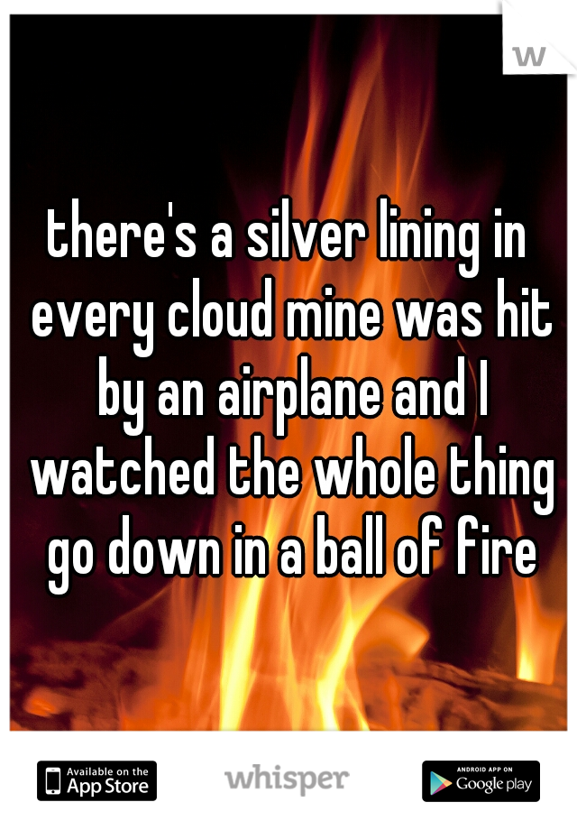 there's a silver lining in every cloud mine was hit by an airplane and I watched the whole thing go down in a ball of fire