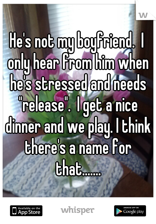 He's not my boyfriend.  I only hear from him when he's stressed and needs "release".  I get a nice dinner and we play. I think there's a name for that.......