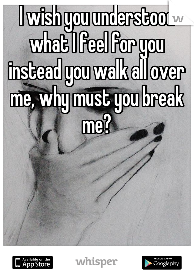 I wish you understood what I feel for you instead you walk all over me, why must you break me?