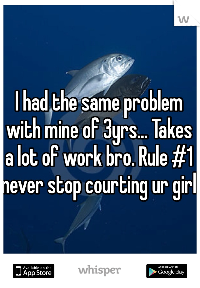 I had the same problem with mine of 3yrs... Takes a lot of work bro. Rule #1 never stop courting ur girl