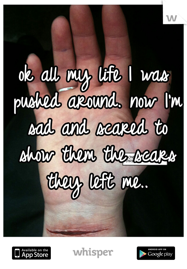 ok all my life I was pushed around. now I'm sad and scared to show them the scars they left me..
