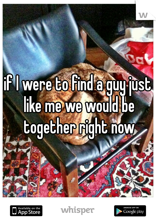 if I were to find a guy just like me we would be together right now