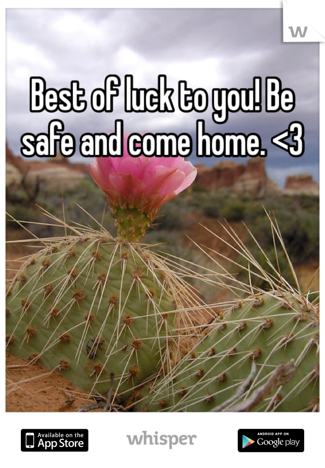 Best of luck to you! Be safe and come home. <3