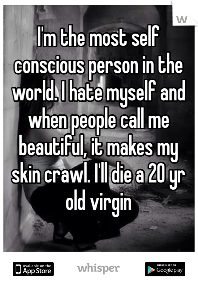 I'm the most self conscious person in the world. I hate myself and when people call me beautiful, it makes my skin crawl. I'll die a 20 yr old virgin