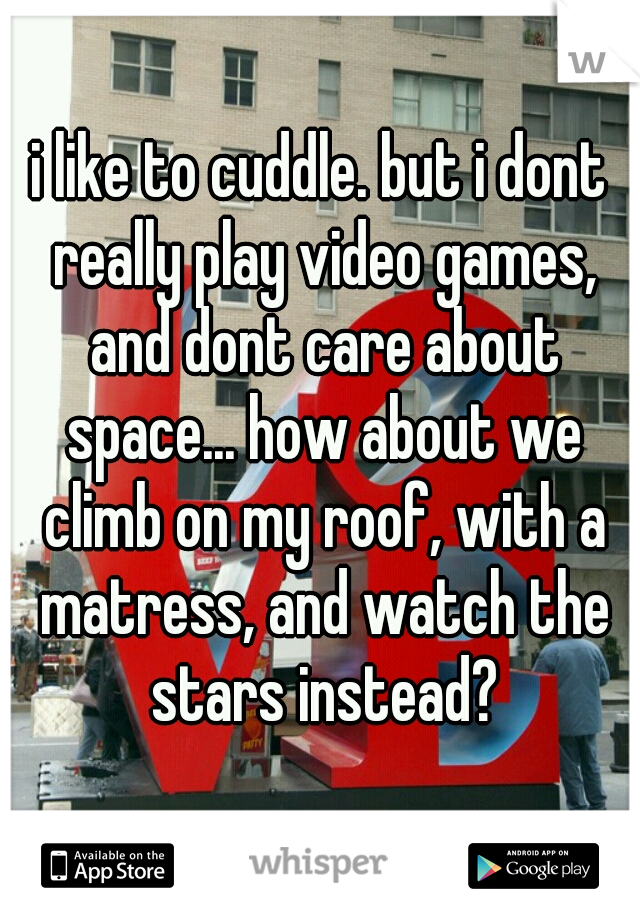 i like to cuddle. but i dont really play video games, and dont care about space... how about we climb on my roof, with a matress, and watch the stars instead?