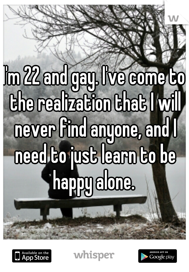 I'm 22 and gay. I've come to the realization that I will never find anyone, and I need to just learn to be happy alone. 