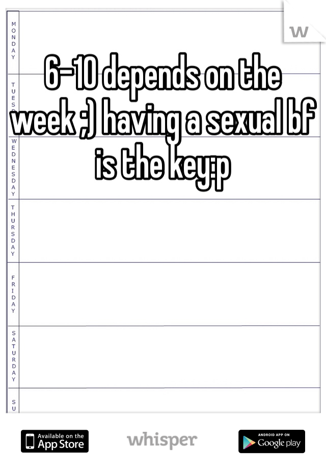 6-10 depends on the week ;) having a sexual bf is the key:p