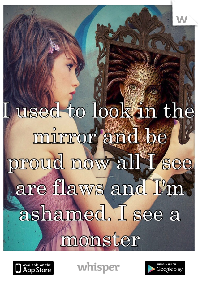 I used to look in the mirror and be proud now all I see are flaws and I'm ashamed. I see a monster 