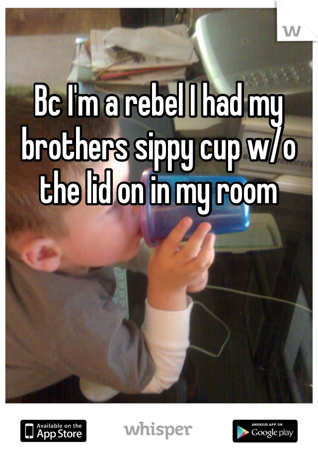 Bc I'm a rebel I had my brothers sippy cup w/o the lid on in my room
