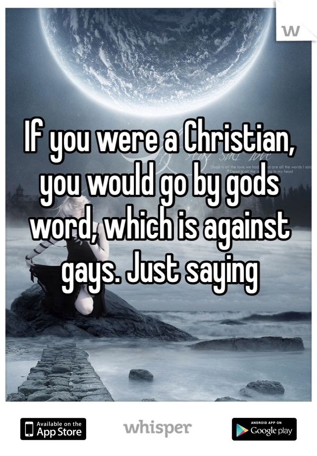 If you were a Christian, you would go by gods word, which is against gays. Just saying