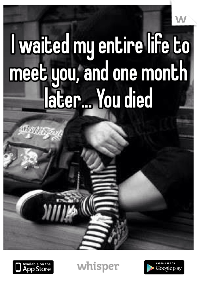  I waited my entire life to meet you, and one month later... You died 