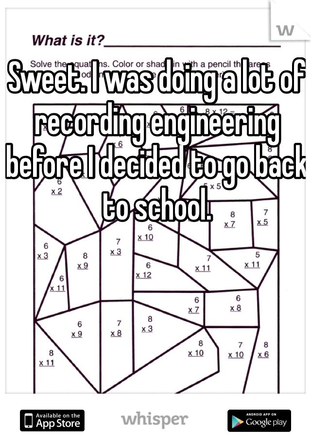 Sweet. I was doing a lot of recording engineering before I decided to go back to school. 