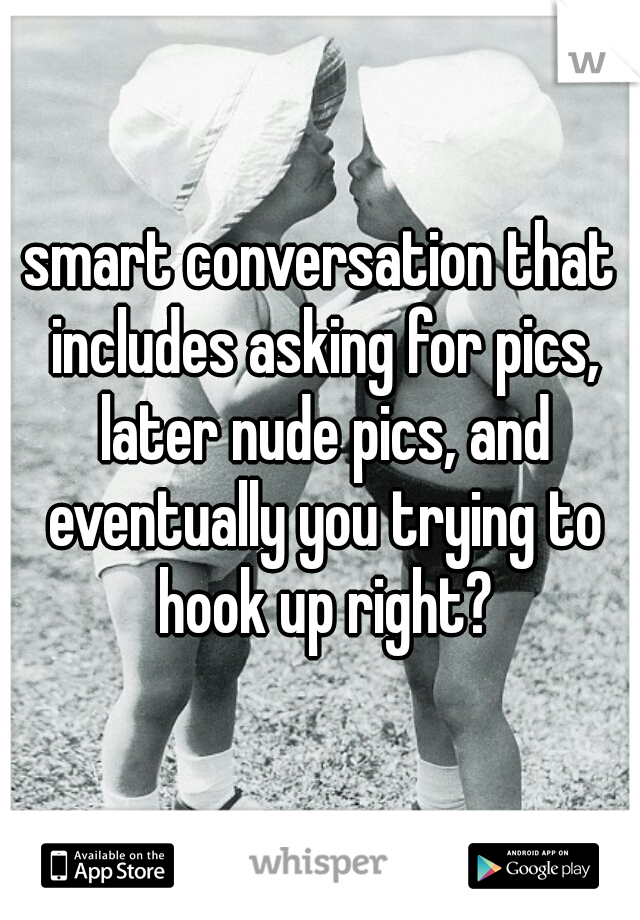 smart conversation that includes asking for pics, later nude pics, and eventually you trying to hook up right?