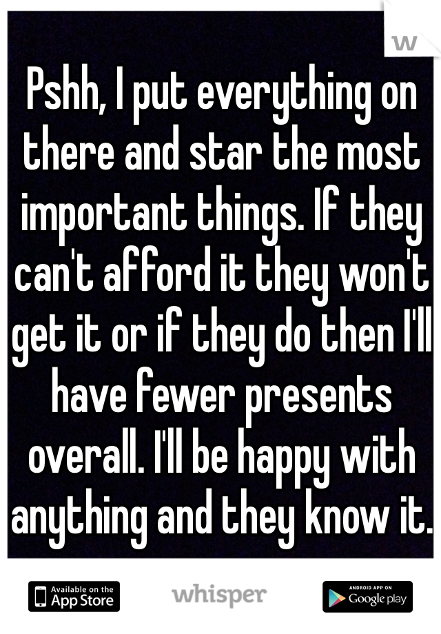 Pshh, I put everything on there and star the most important things. If they can't afford it they won't get it or if they do then I'll have fewer presents overall. I'll be happy with anything and they know it.