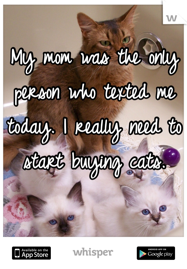 My mom was the only person who texted me today. I really need to start buying cats. 