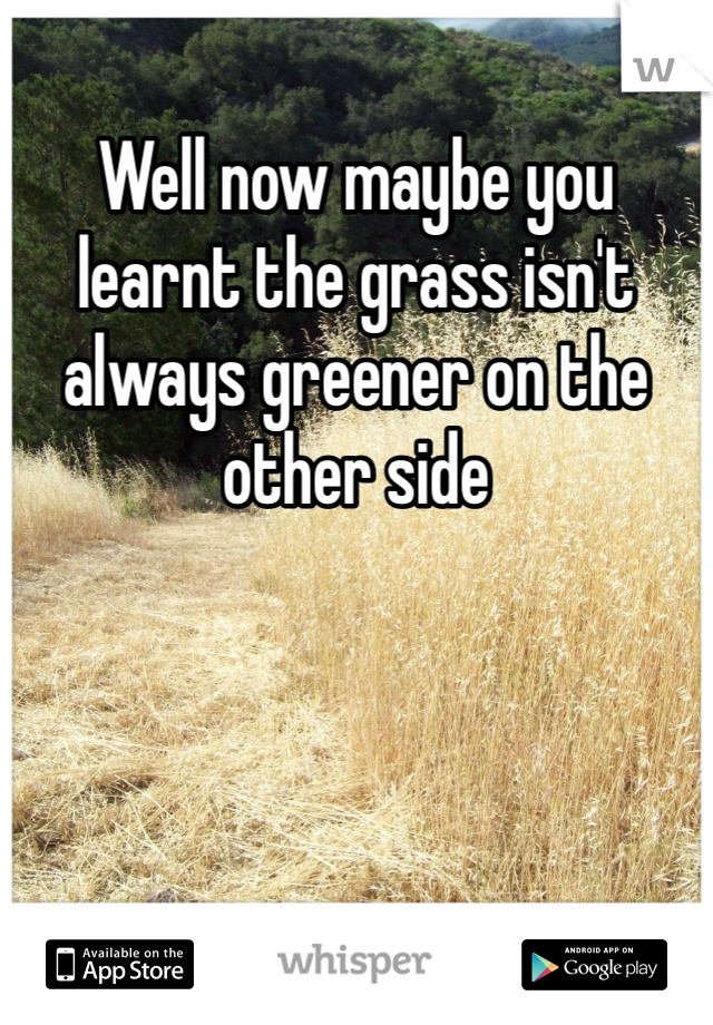 Well now maybe you learnt the grass isn't always greener on the other side 