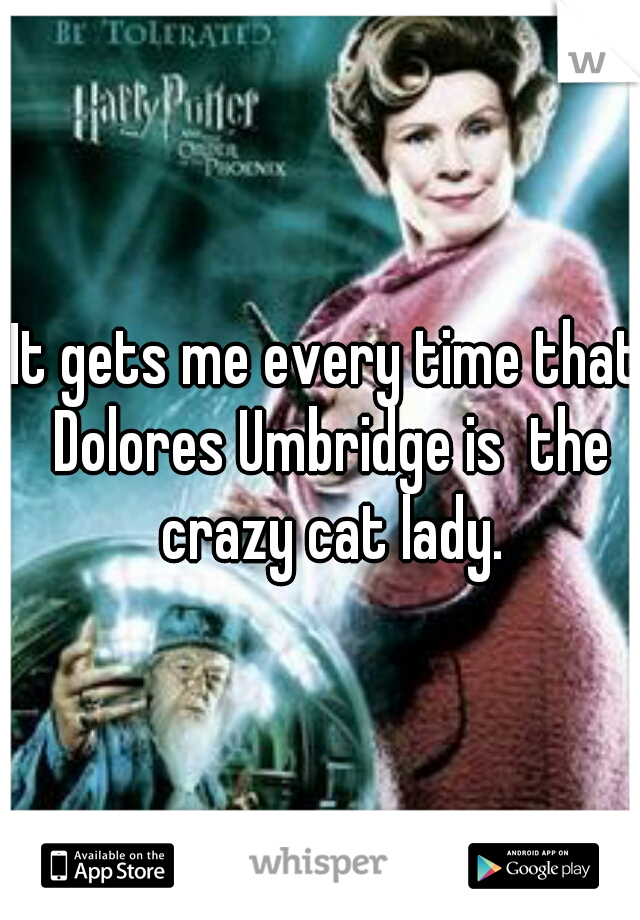 It gets me every time that Dolores Umbridge is  the crazy cat lady.