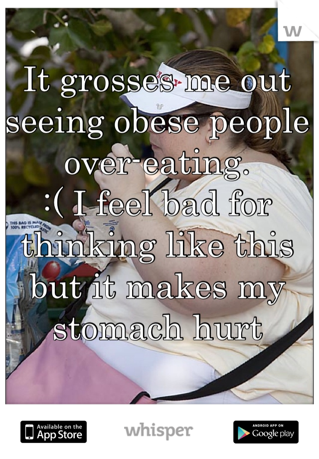 It grosses me out seeing obese people over-eating.
:( I feel bad for thinking like this but it makes my stomach hurt