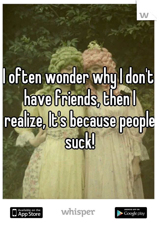 I often wonder why I don't have friends, then I realize, It's because people suck!