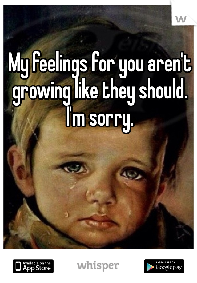 My feelings for you aren't growing like they should.  I'm sorry.