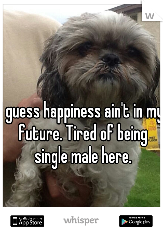 I guess happiness ain't in my future. Tired of being single male here.