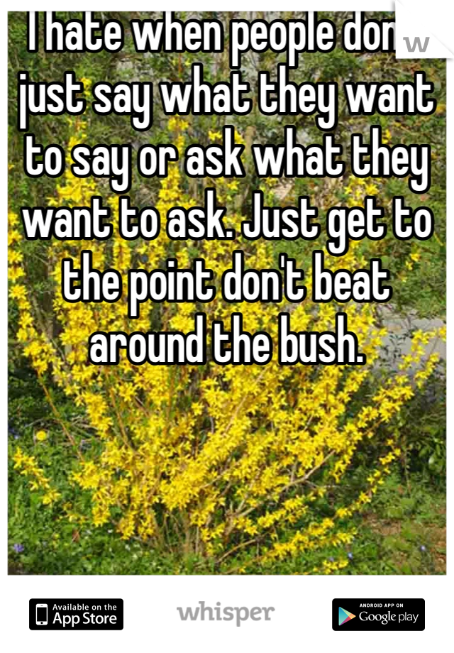 I hate when people don't just say what they want to say or ask what they want to ask. Just get to the point don't beat around the bush. 