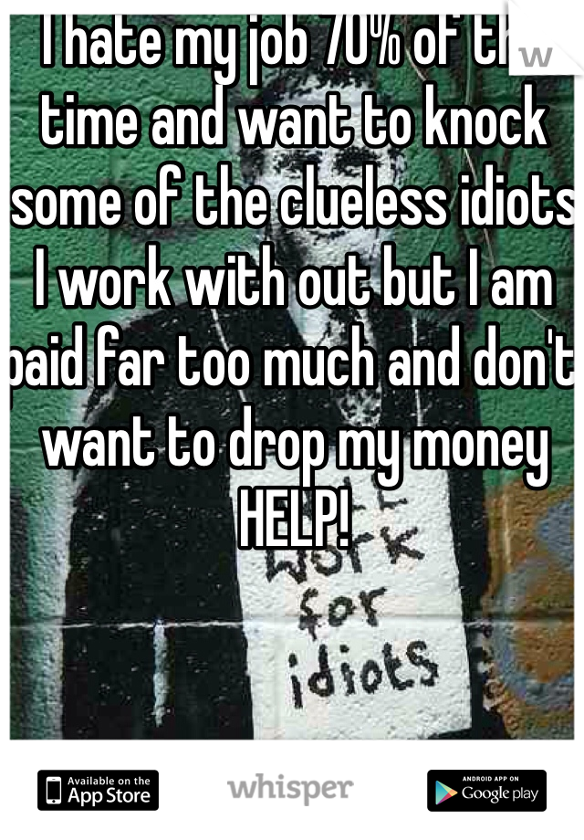 I hate my job 70% of the time and want to knock some of the clueless idiots I work with out but I am paid far too much and don't want to drop my money HELP!