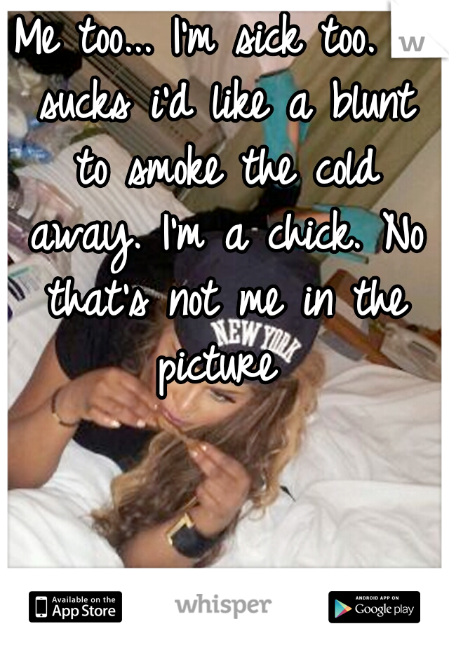 Me too... I'm sick too. It sucks i'd like a blunt to smoke the cold away. I'm a chick. No that's not me in the picture 