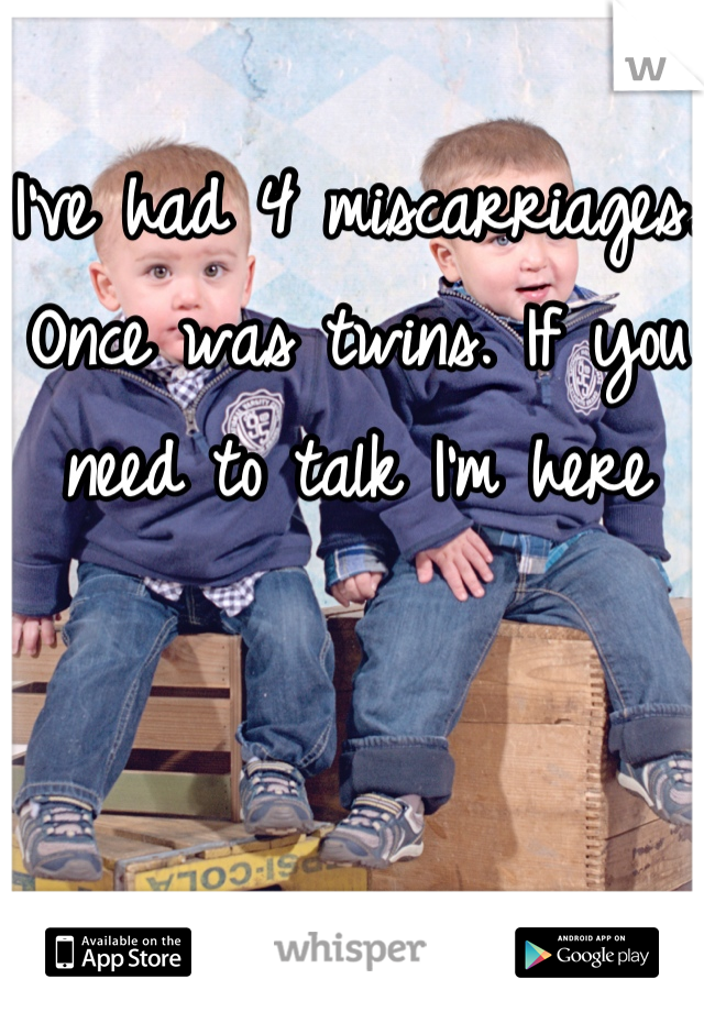 I've had 4 miscarriages. Once was twins. If you need to talk I'm here