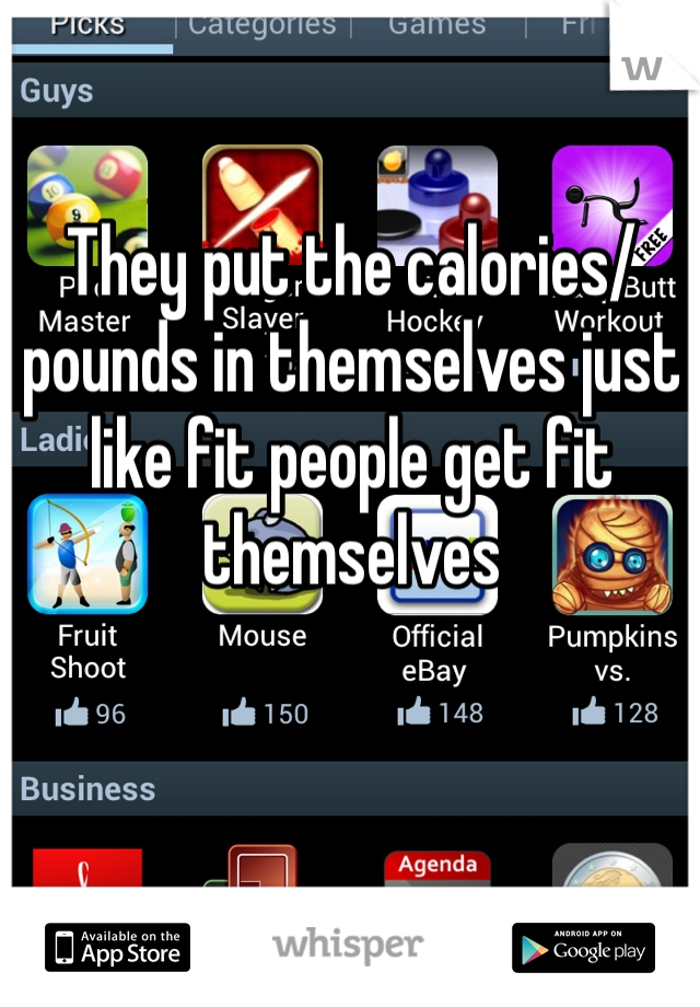 They put the calories/pounds in themselves just like fit people get fit themselves 