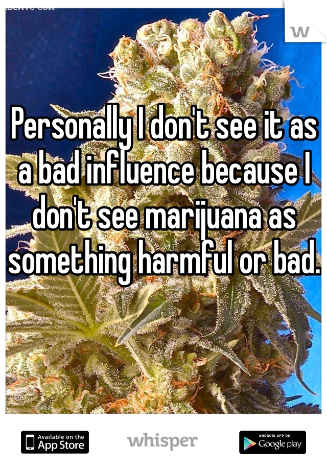 Personally I don't see it as a bad influence because I don't see marijuana as something harmful or bad.