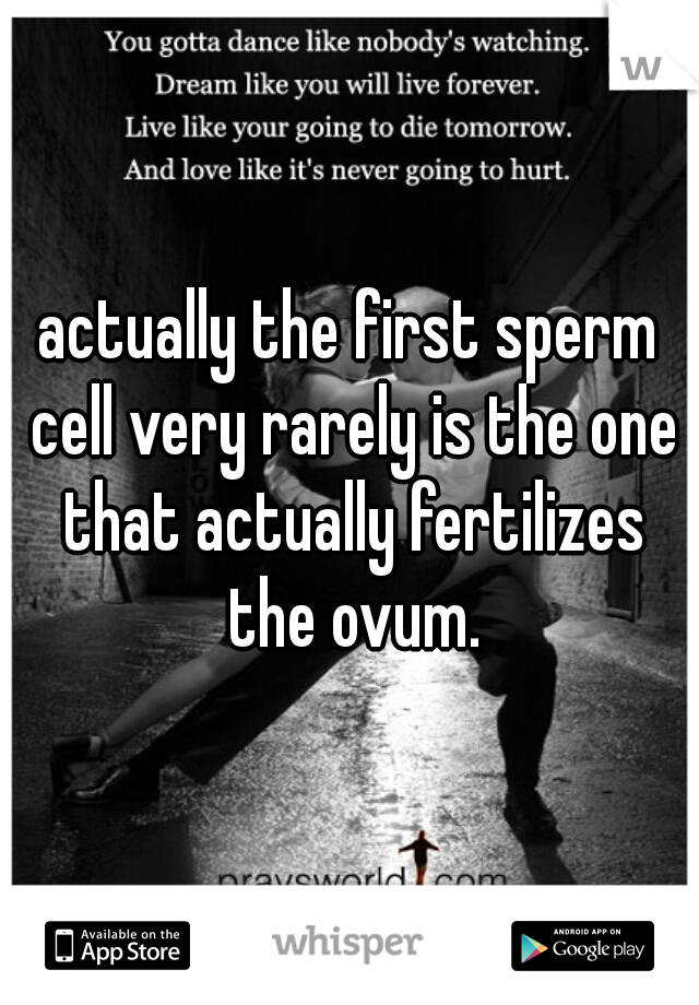 actually the first sperm cell very rarely is the one that actually fertilizes the ovum.