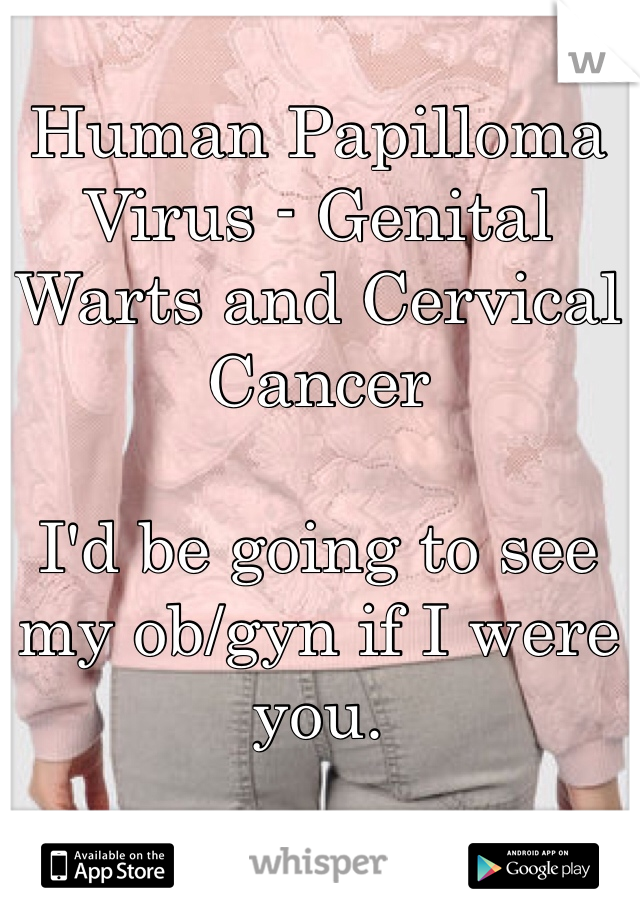 Human Papilloma Virus - Genital Warts and Cervical Cancer

I'd be going to see my ob/gyn if I were you.