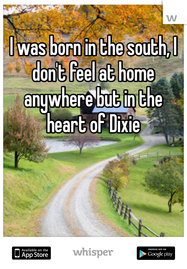 I was born in the south, I don't feel at home anywhere but in the heart of Dixie 
