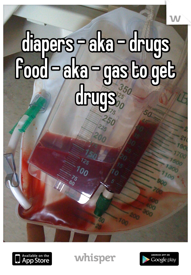 diapers - aka - drugs
food - aka - gas to get drugs