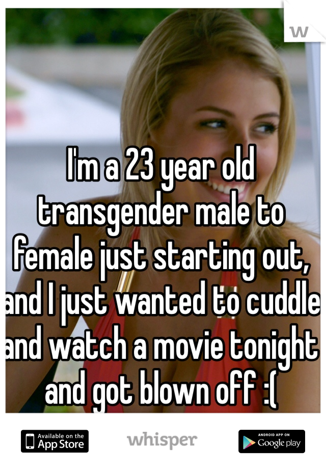 I'm a 23 year old transgender male to female just starting out, and I just wanted to cuddle and watch a movie tonight and got blown off :(