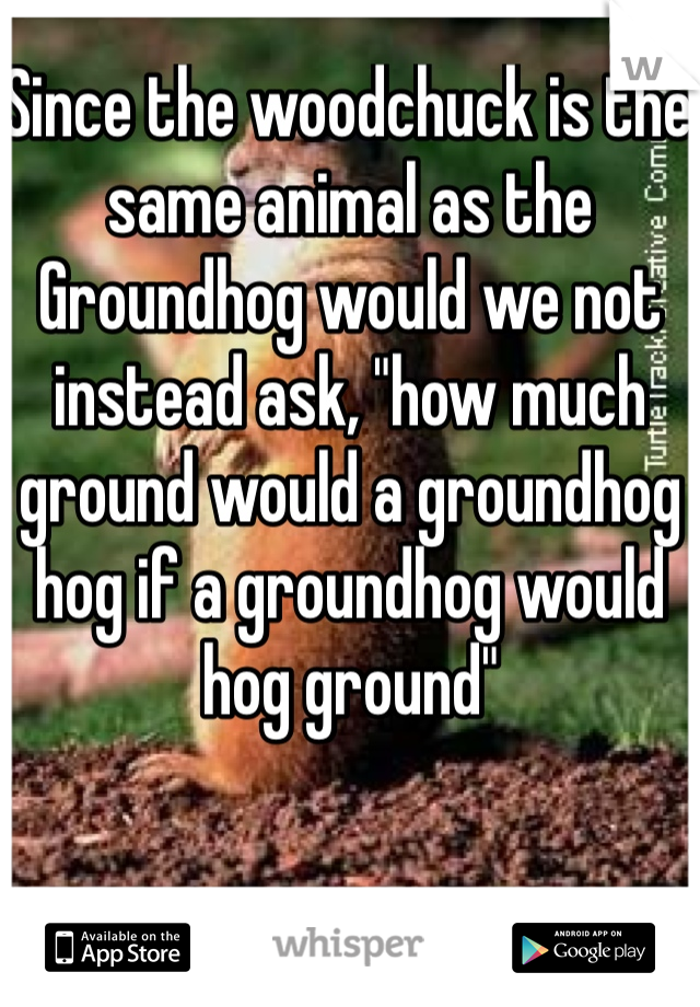Since the woodchuck is the same animal as the Groundhog would we not instead ask, "how much ground would a groundhog hog if a groundhog would hog ground"