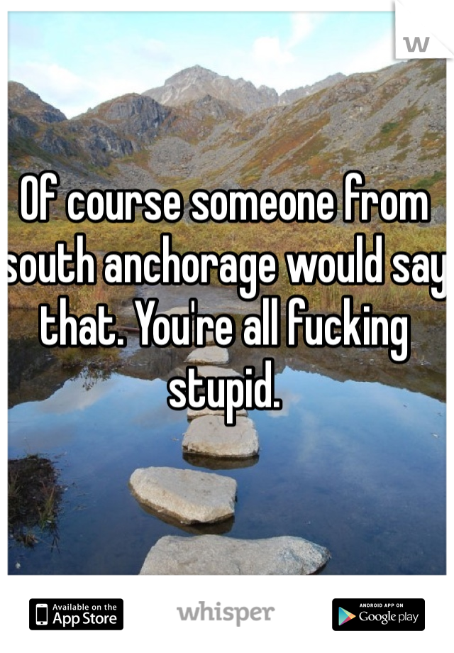 Of course someone from south anchorage would say that. You're all fucking stupid. 