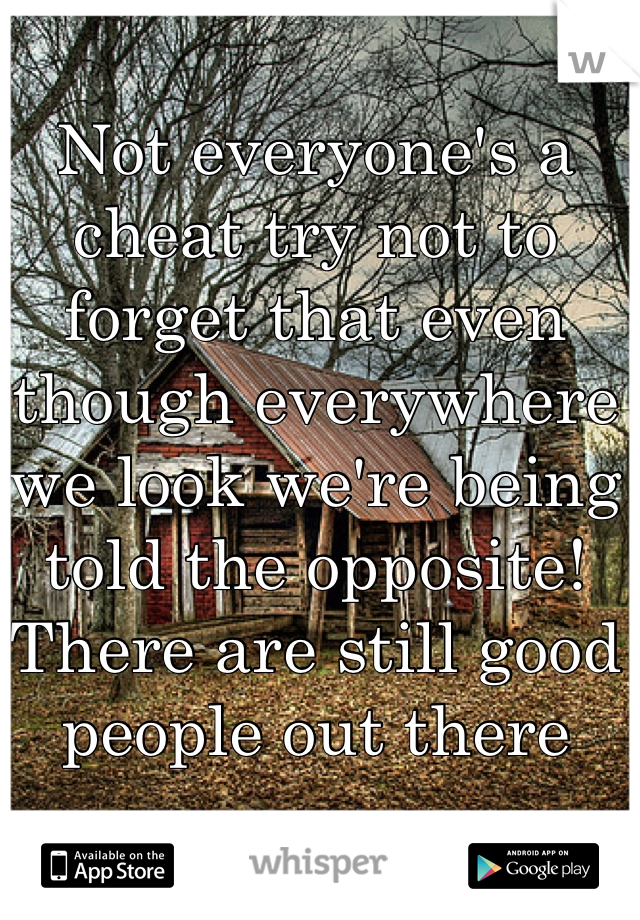 Not everyone's a cheat try not to forget that even though everywhere we look we're being told the opposite! There are still good people out there 