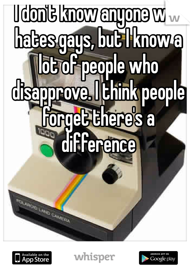 I don't know anyone who hates gays, but I know a lot of people who disapprove. I think people forget there's a difference 