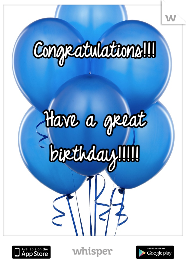 Congratulations!!! 
 
Have a great birthday!!!!!