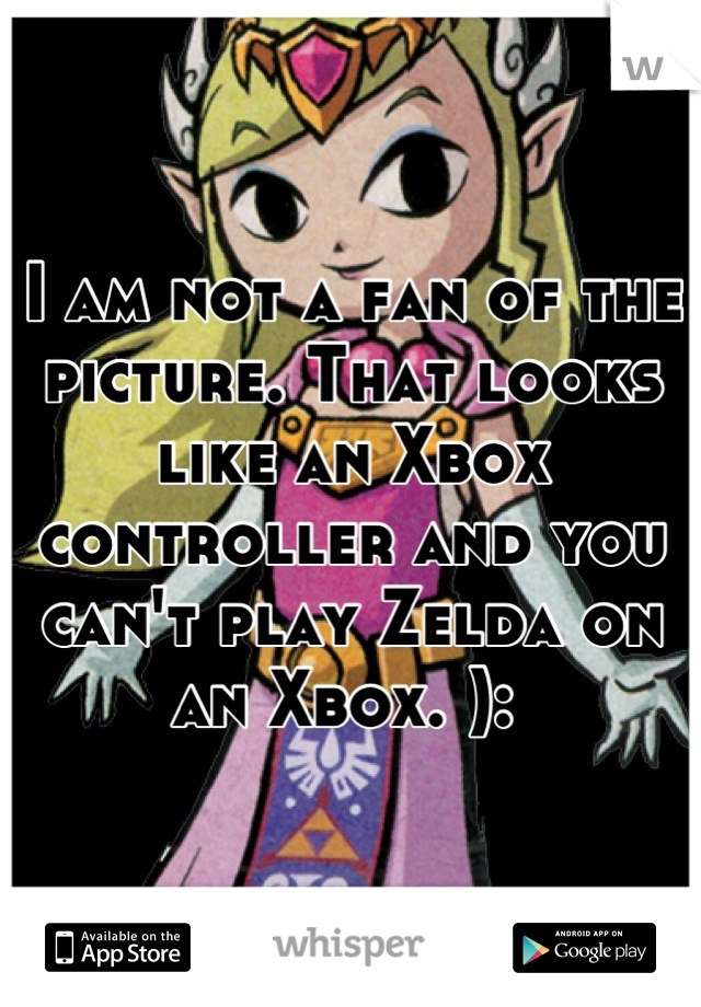 I am not a fan of the picture. That looks like an Xbox controller and you can't play Zelda on an Xbox. ): 