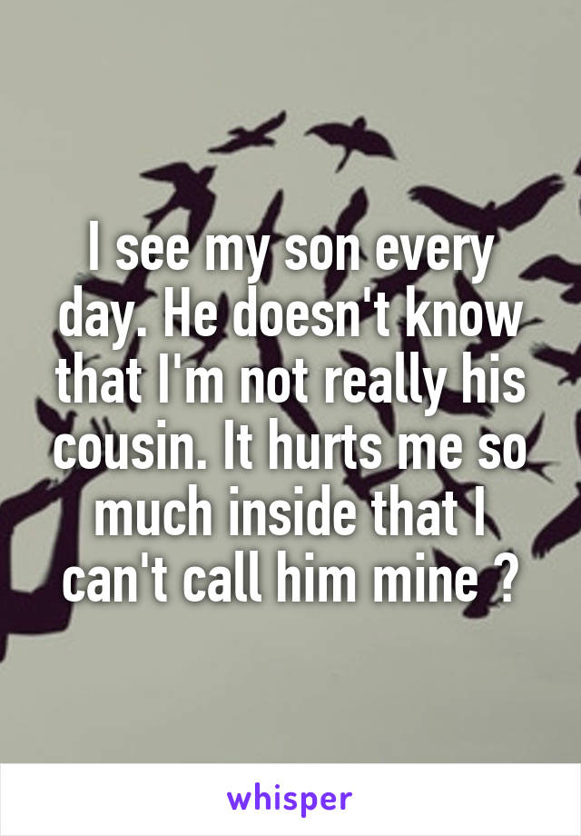 I see my son every day. He doesn't know that I'm not really his cousin. It hurts me so much inside that I can't call him mine 💔