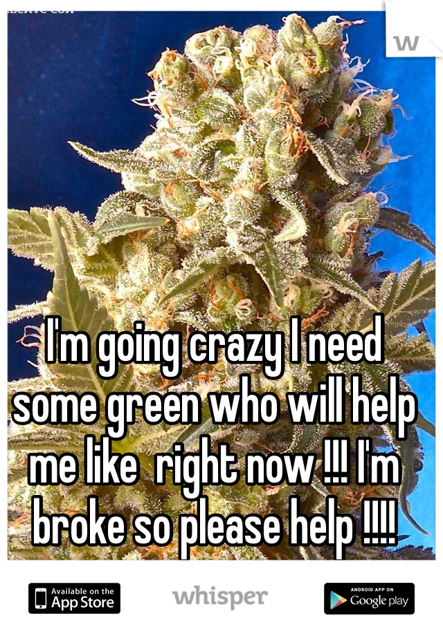 I'm going crazy I need some green who will help me like  right now !!! I'm broke so please help !!!!