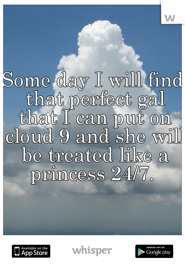 Some day I will find that perfect gal that I can put on cloud 9 and she will be treated like a princess 24/7. 